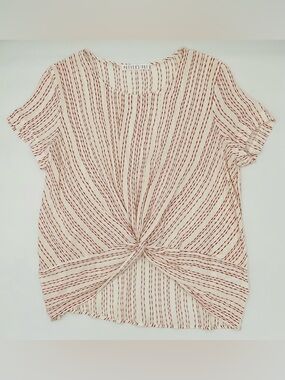 Potter’s Pot Twist-Front Short Sleeve Top, Cream and Dark Orange Print, Size M